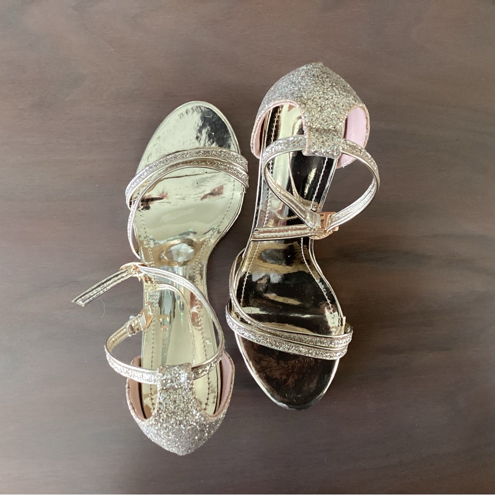 Gold Strappy High Heel Shoes with Sparkle